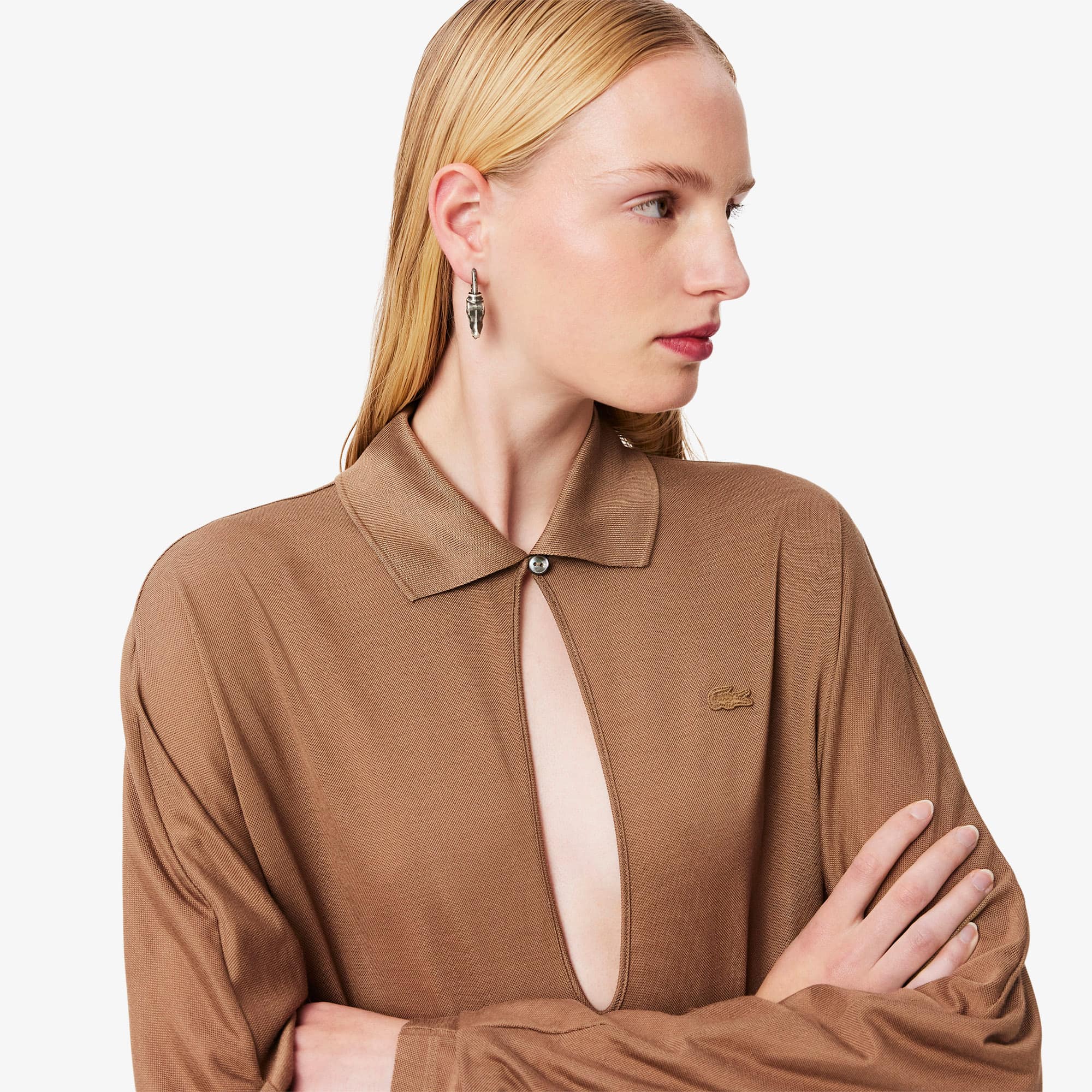Runway Polo Collar Silk Maxi Dress
