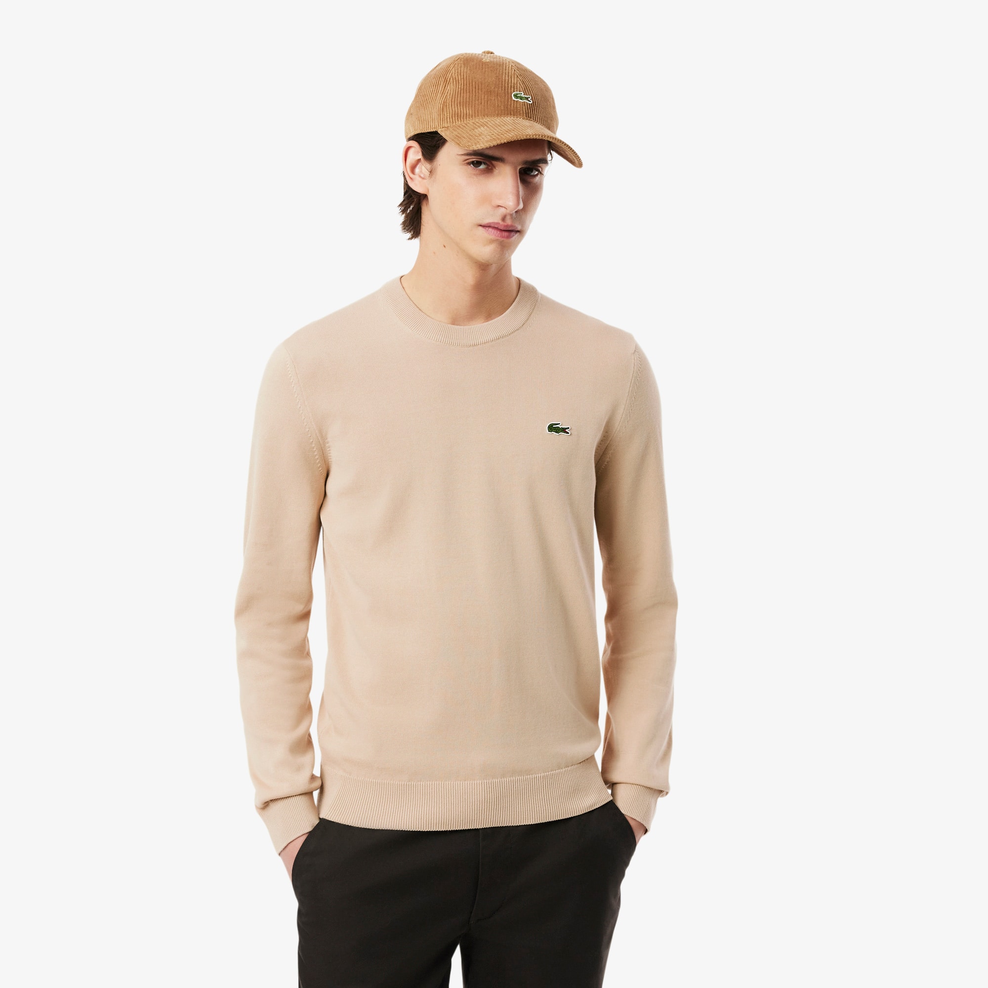 スウェット・トレーナー LACOSTE SH2855 Sweatshirts Sweaters Beige Men's Crew Neck Cotton Sweater - Sweaters & Sweatshirts