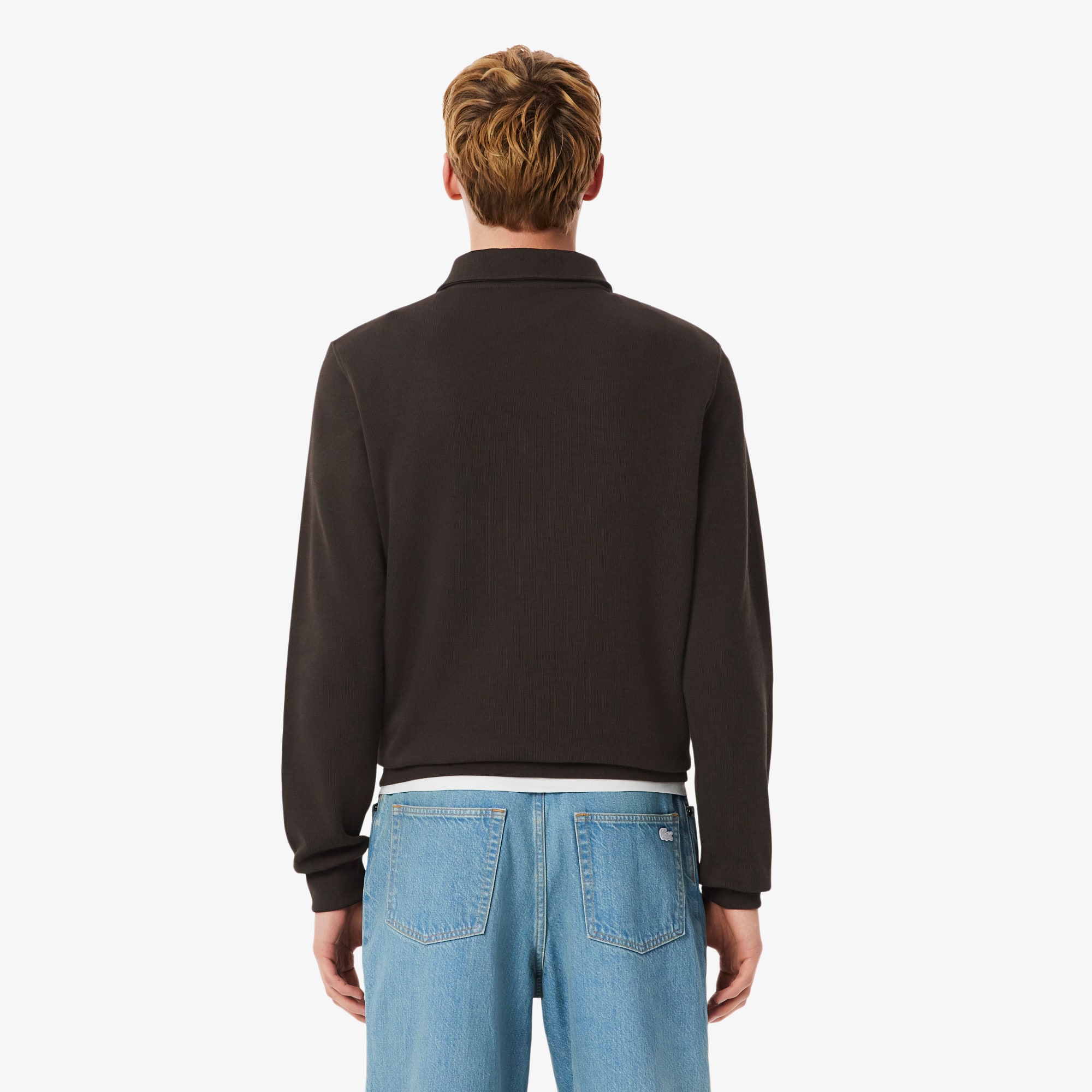 Men's Ribbed Cotton Polo Collar Sweatshirt - Sweaters