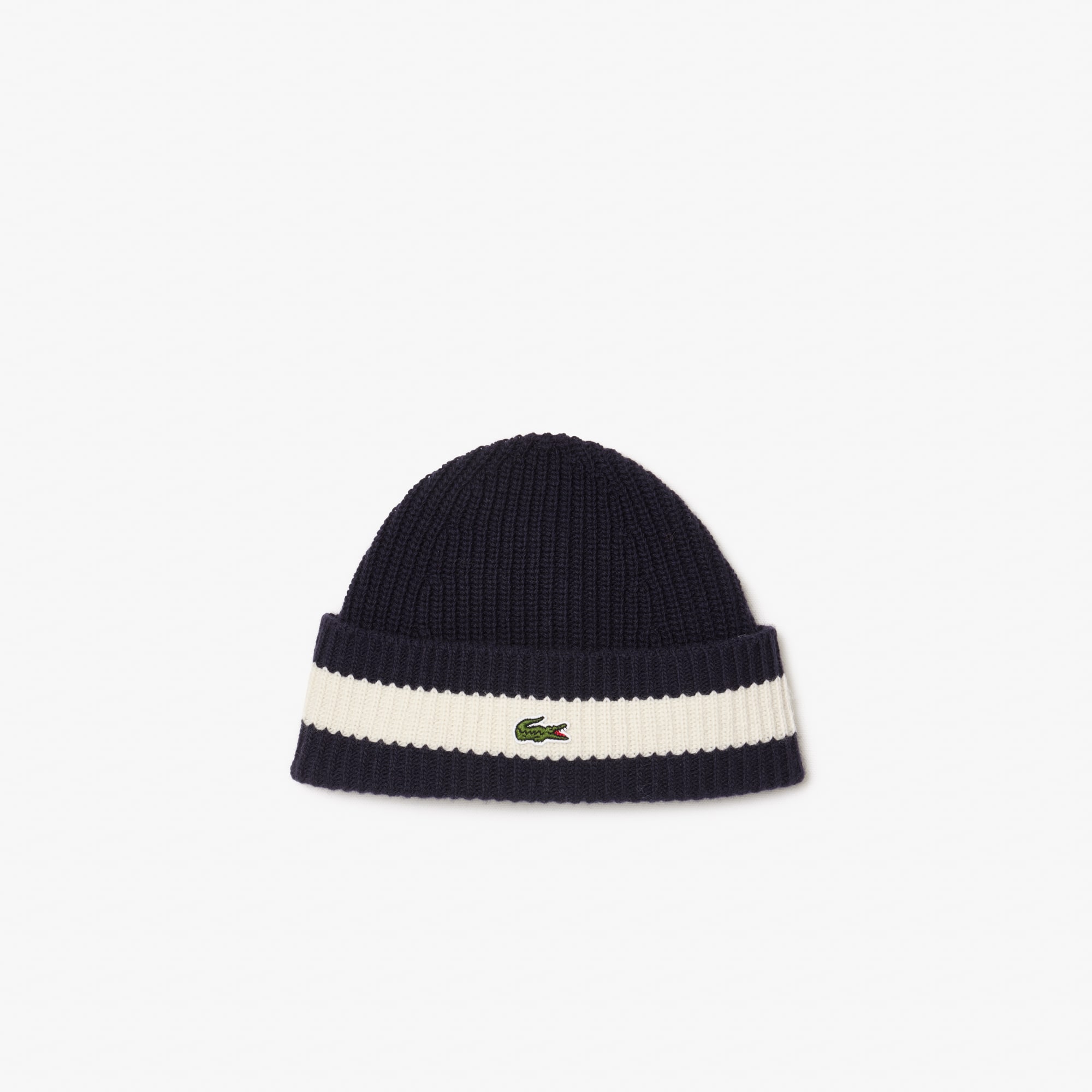 Lacoste Unisex Rib Knit Wool Beanie - One Size In Blue