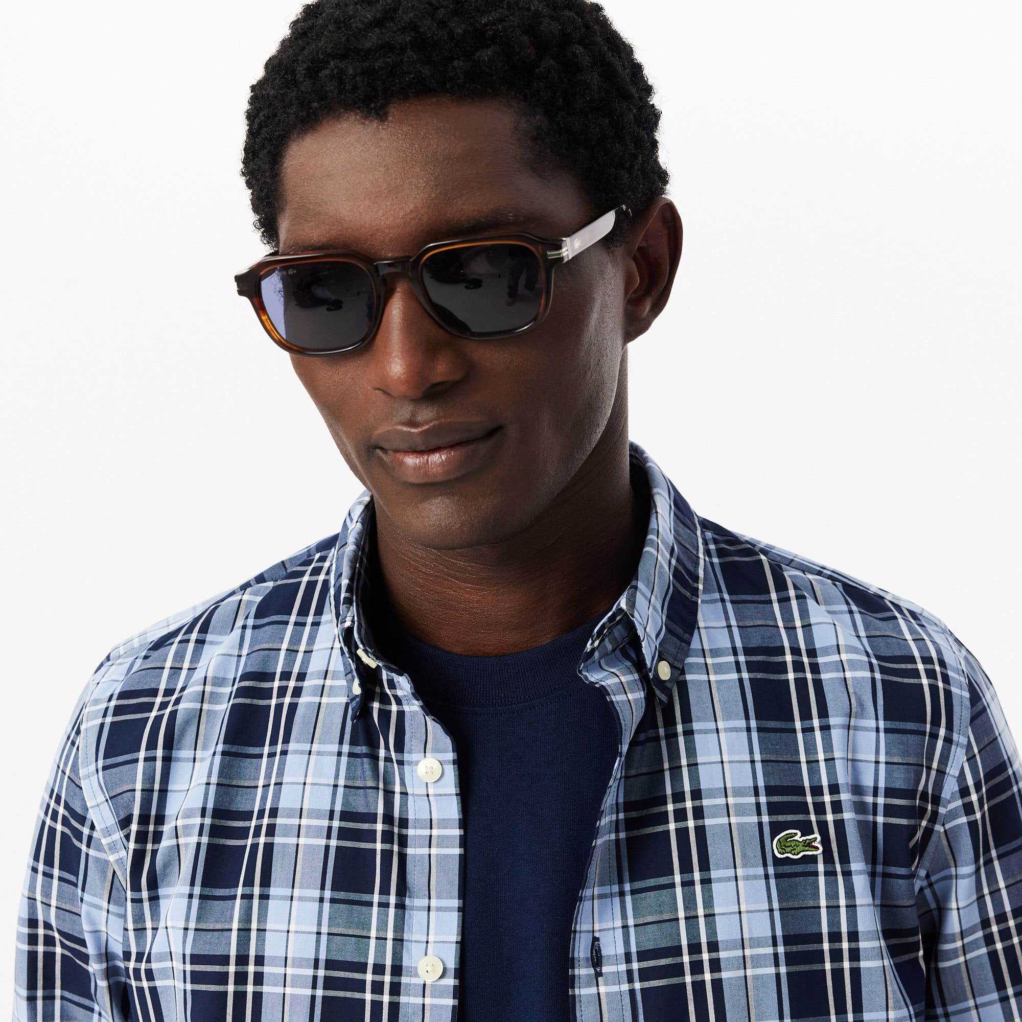 Slim Fit Gingham Print Stretch Poplin Shirt