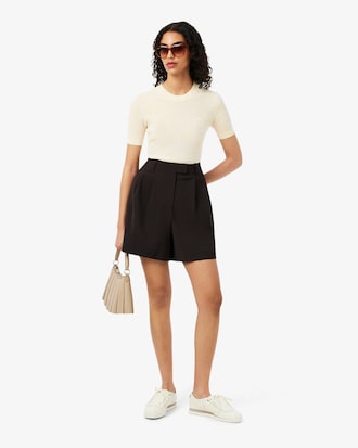 Women's Short Sleeve Merino Wool Rib Knit Sweater