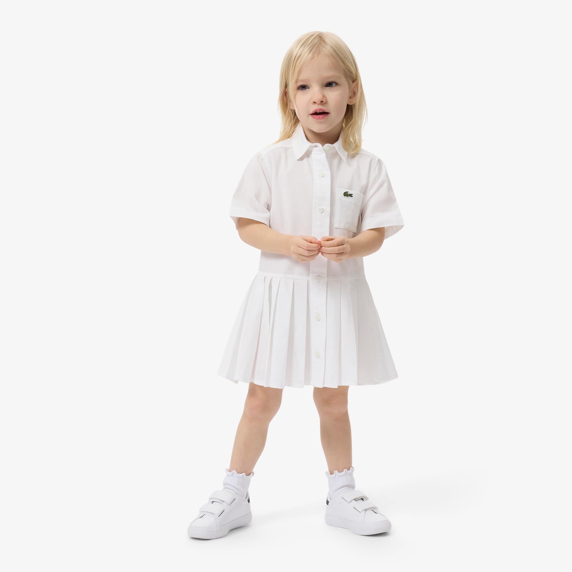 Lacoste Poplin Pleat Skirt Shirt Dress - 5 Years In White