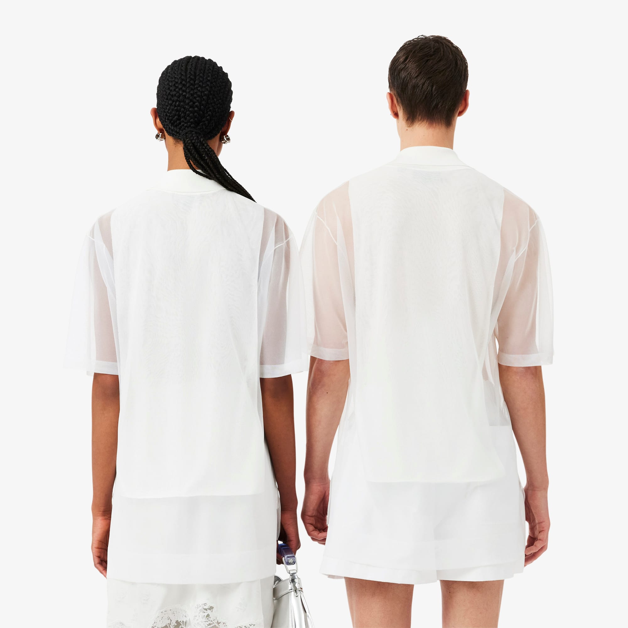 Runway Loose Fit Sheer Knit Piqué Polo Shirt