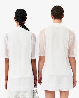 Runway Loose Fit Sheer Knit Piqu&eacute; Polo Shirt