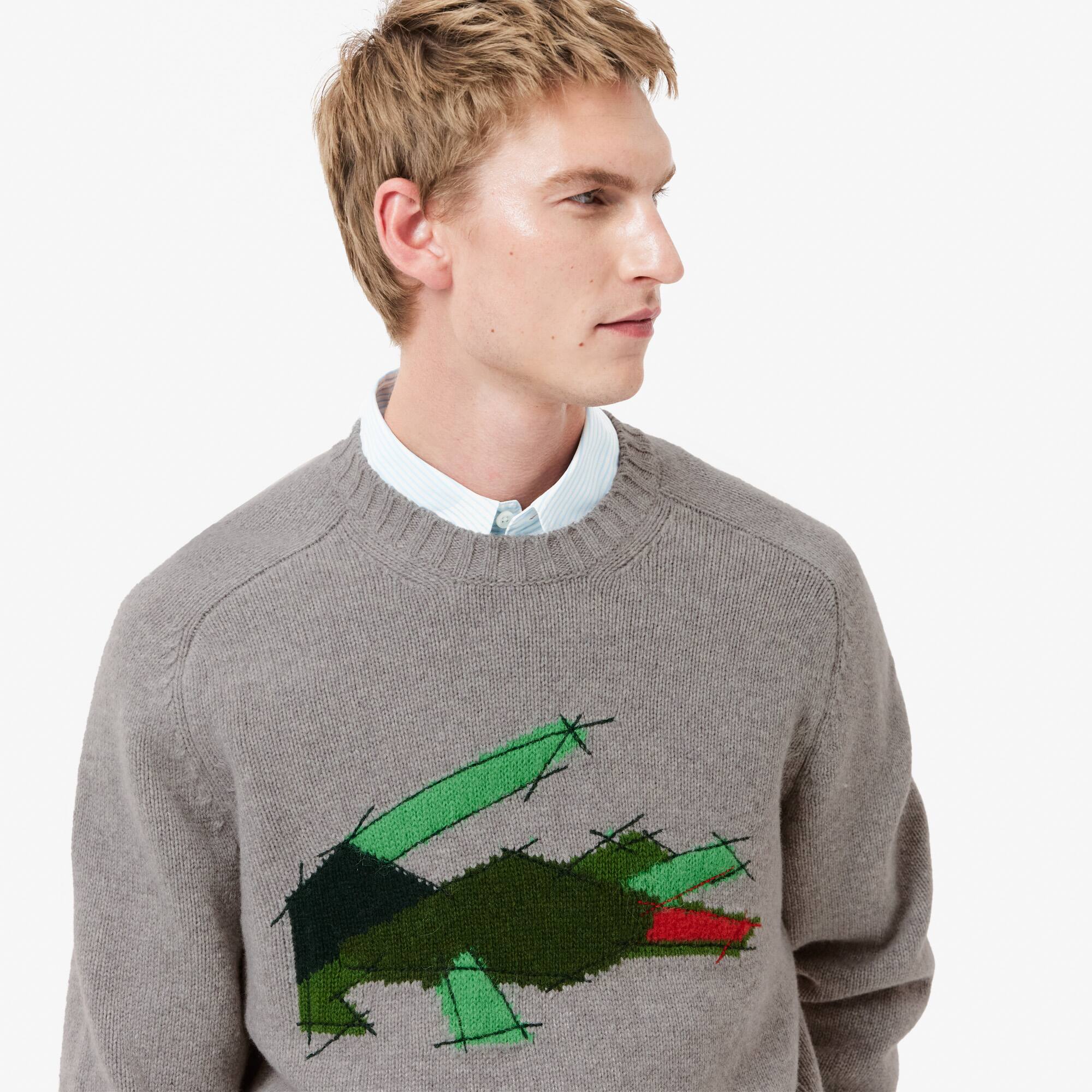 Men's Crocodile Motif Wool Sweater - Sweaters & Sweatshirts