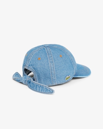 Cotton Denim Tie Accent Cap