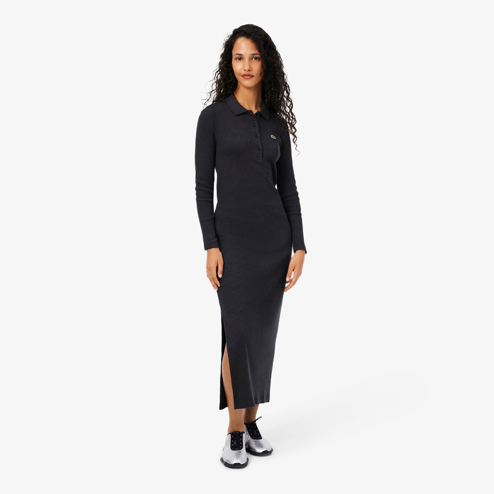 Women's Slim Fit Ribbed Cotton Polo Collar Dress