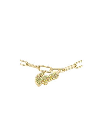 Women's Pink Crystal Croc Pendant Gold Bracelet