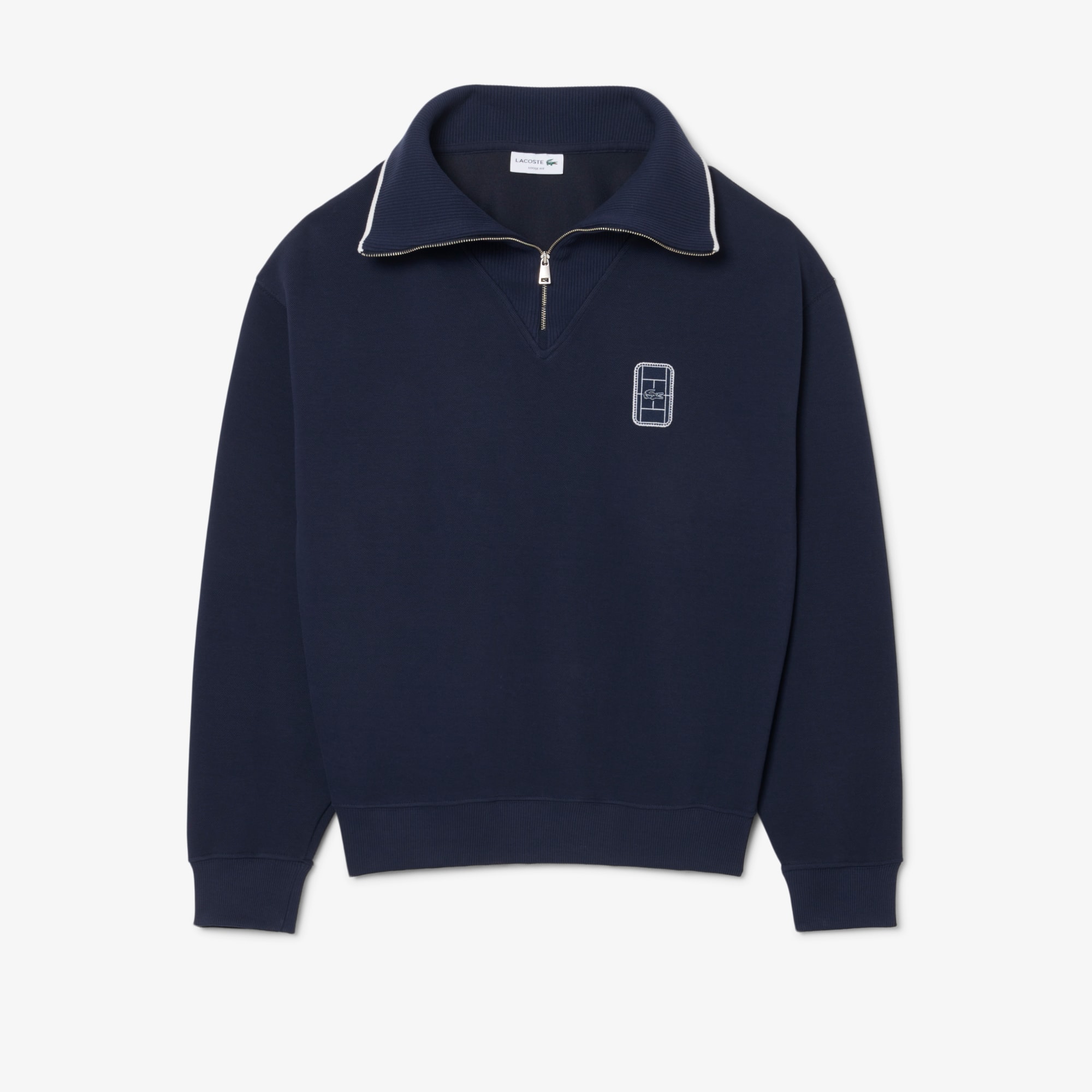 Loose Fit High Zipped Neck Badge Accent Sweatshirt - Sweaters