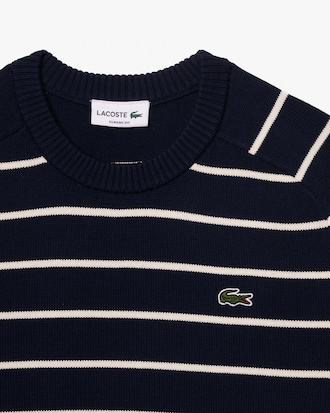 Men's Striped 3D Knit Cotton Crew Neck Sweater 