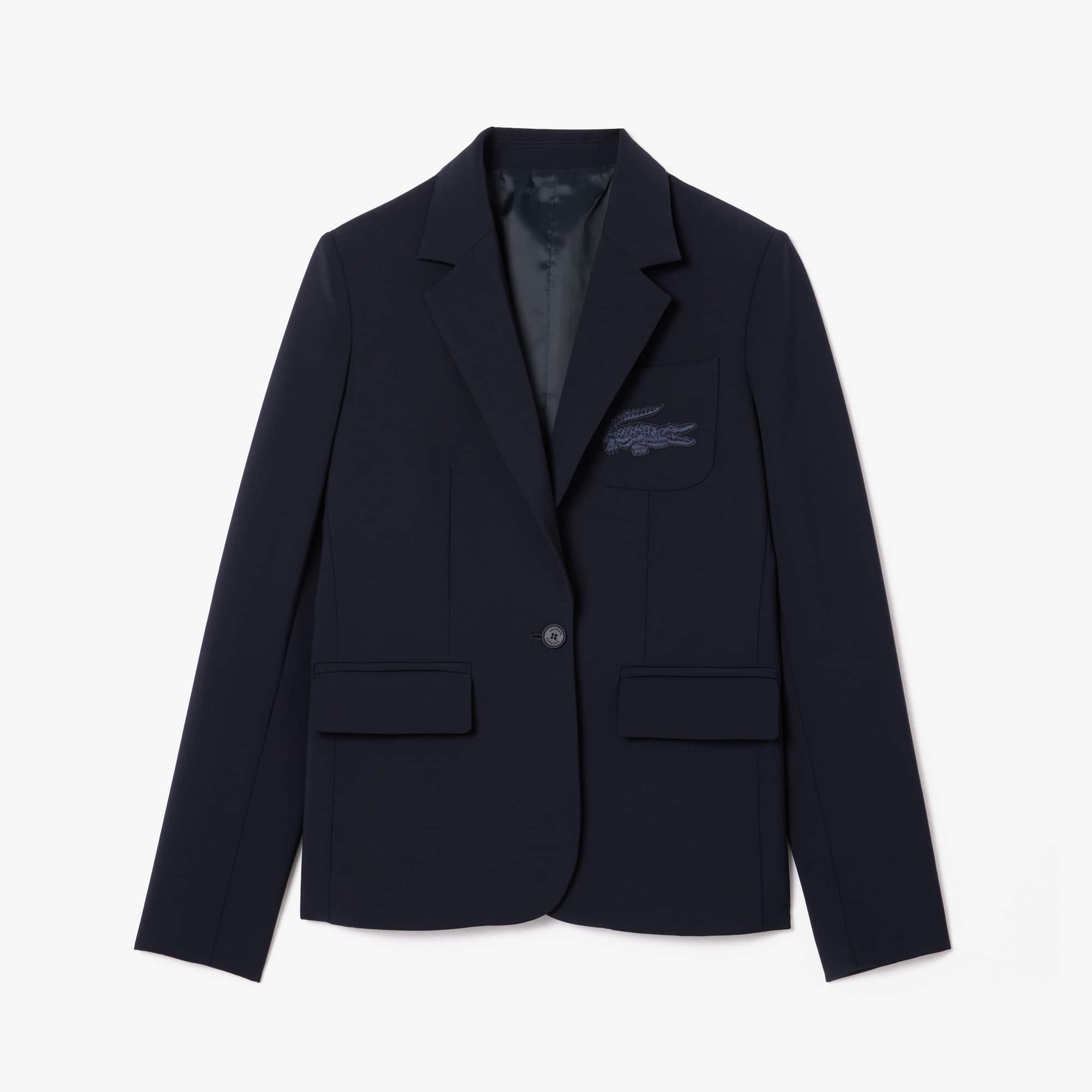 Women's Embroidered Logo Slim Fit Wool Blazer - Jackets