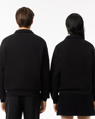 Unisex Loose Fit Badge Accent Half-Zip Sweatshirt