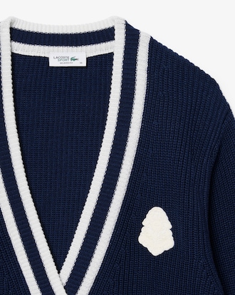 Badge Accent Wool Blend Golf Cardigan