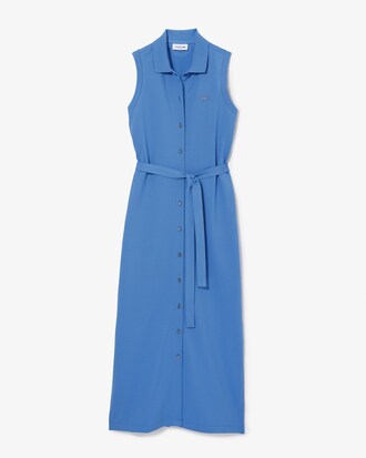 Robe polo longue sans manches en piqué de coton stretch