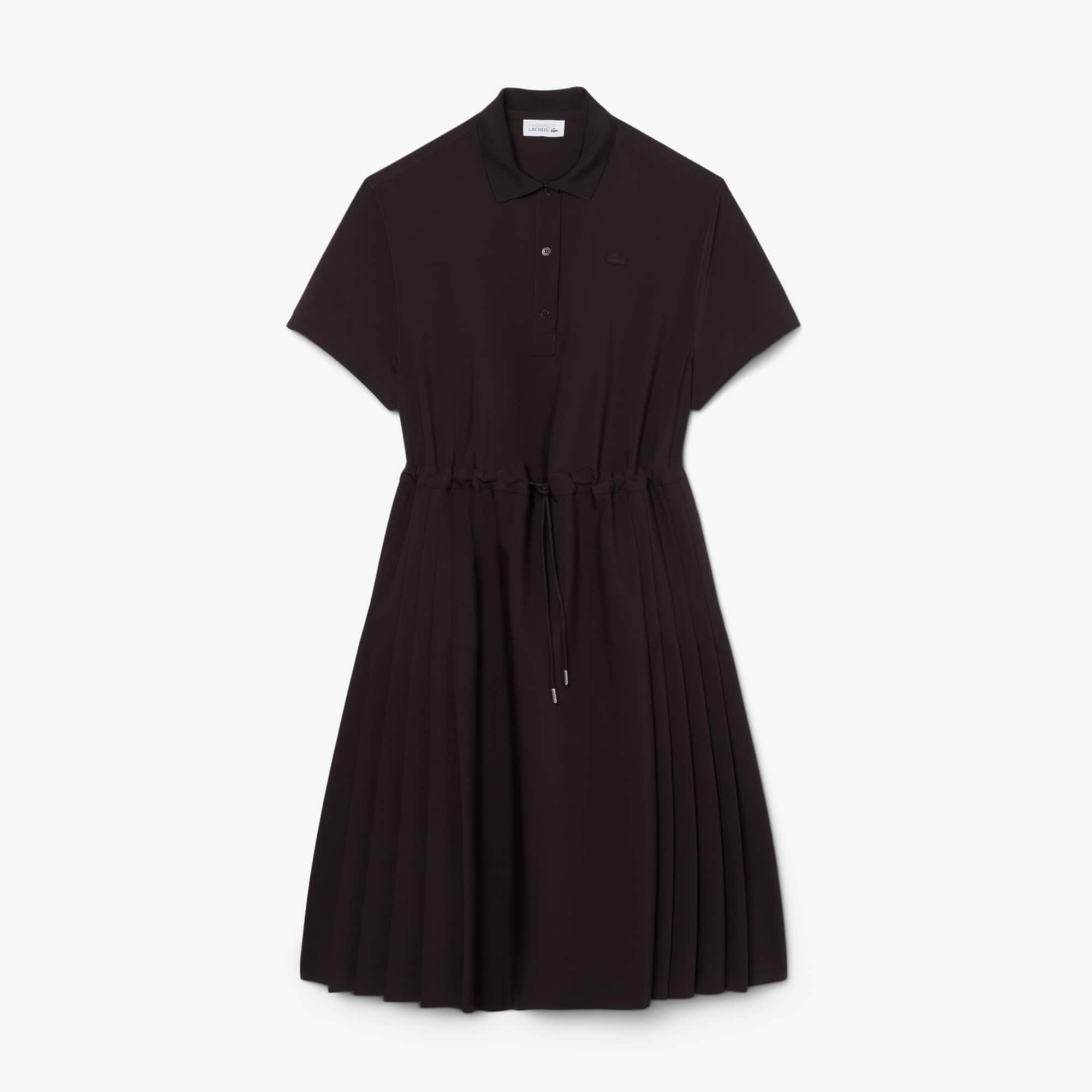 Lacoste Wool Blend Pleated Polo Dress - 38 In Brown
