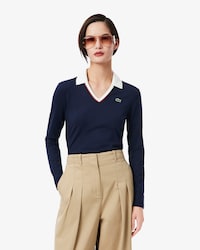 Women's Slim Fit Trim Detail Long Sleeve Polo
