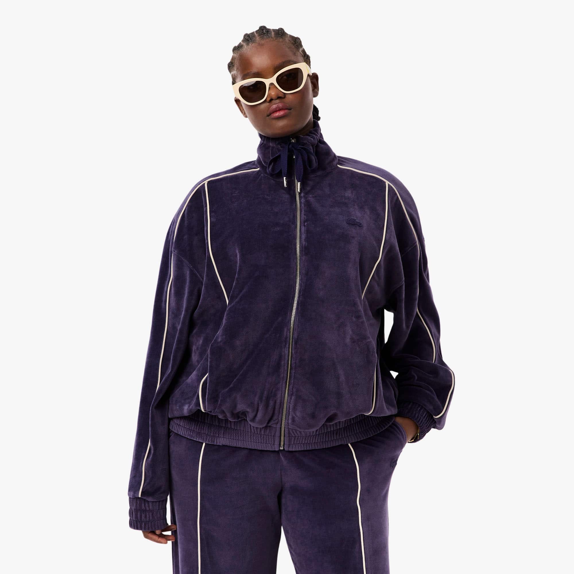 Women's Oversized Zip-Up Velour Sweatshirt - Sweaters