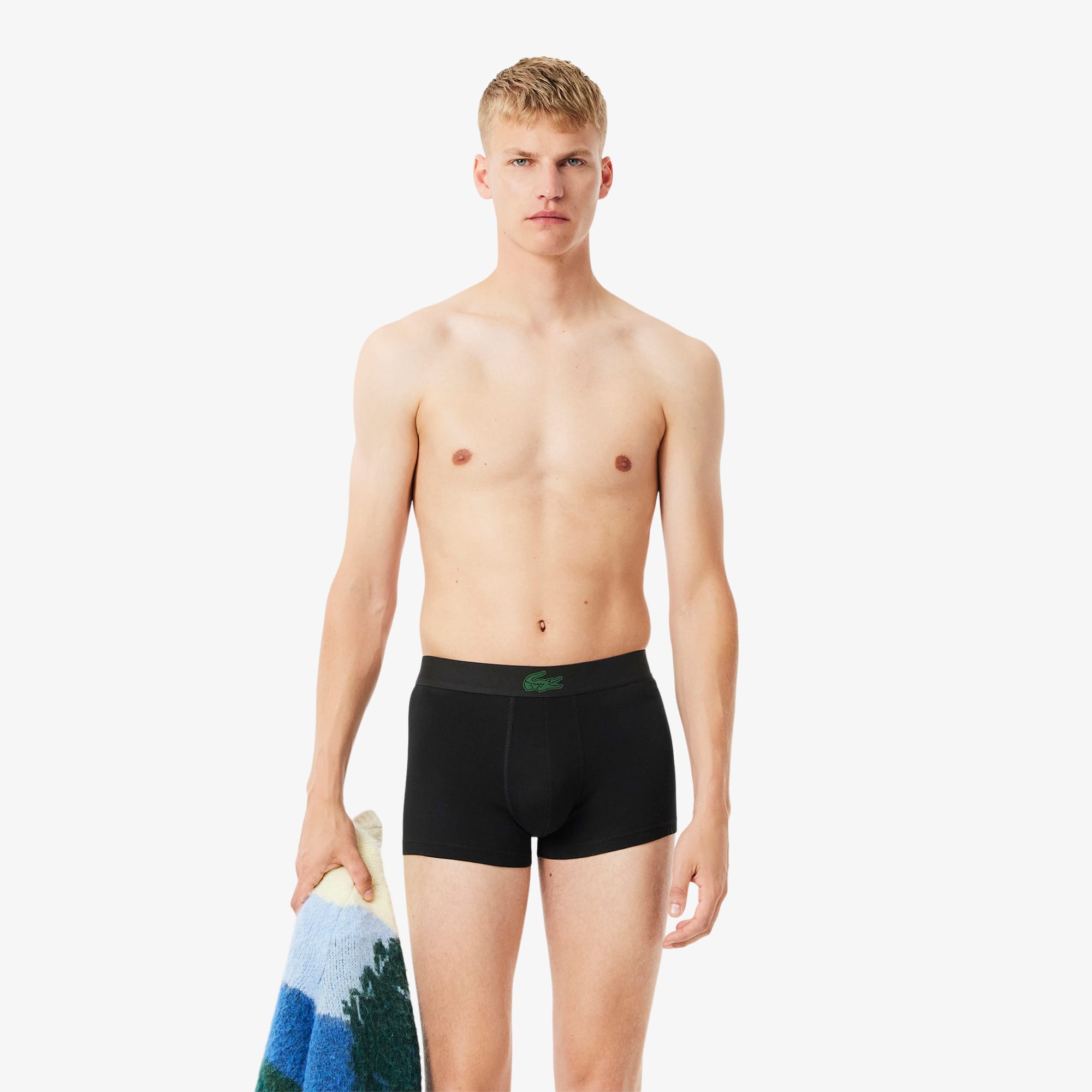 Lacoste Men's 3-pack Crocodile Print Trunks In Black