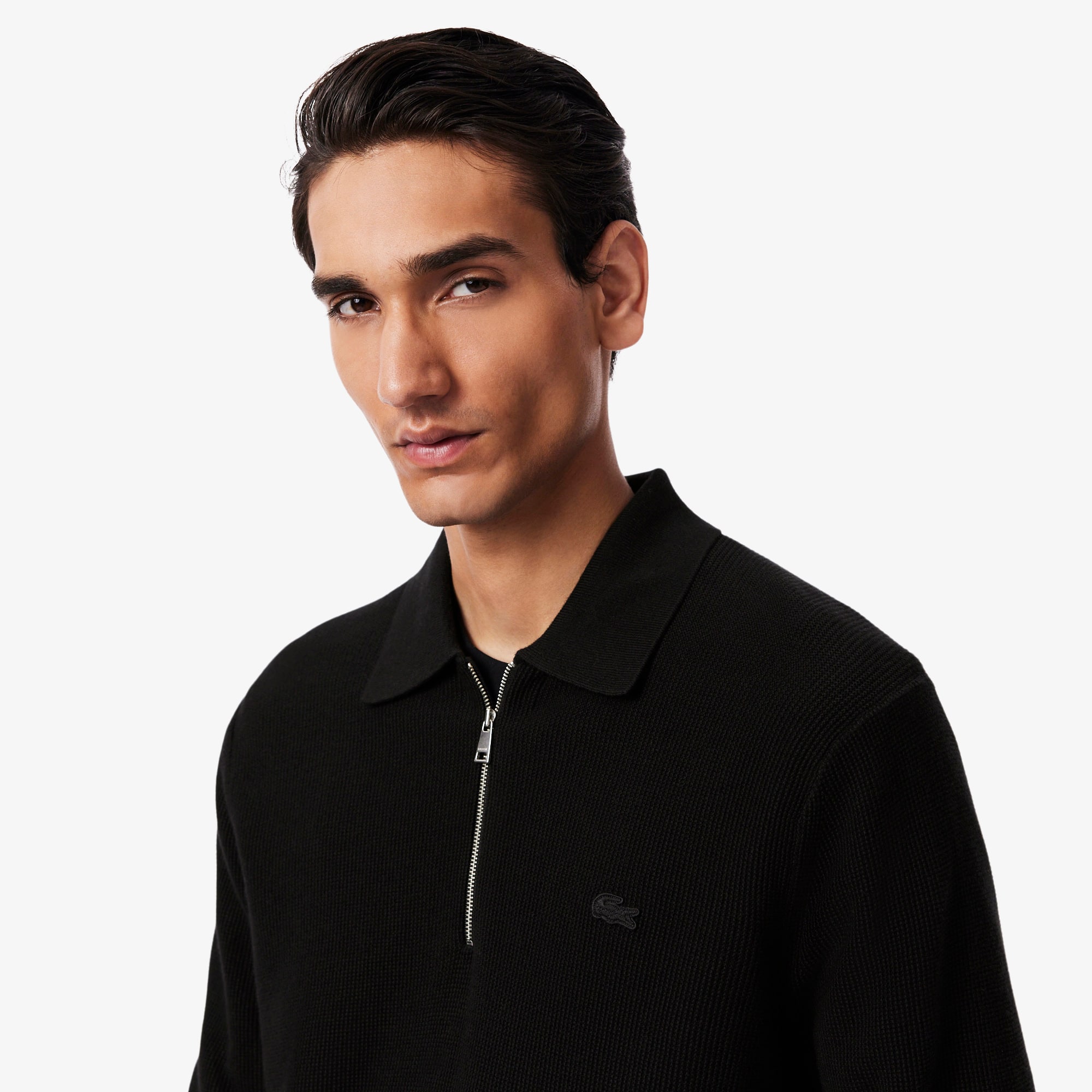 Men's Cotton & Wool Blend Half-Zip Polo Collar Sweater - Sweaters