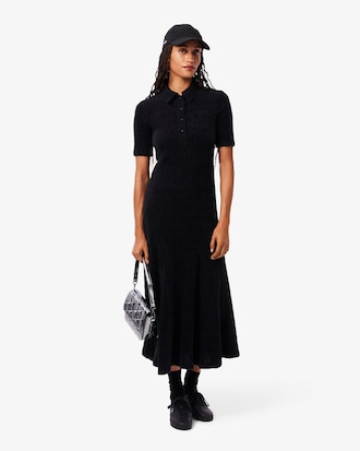 Women's Fuzzy Ribbed Knit Polo Collar Dress