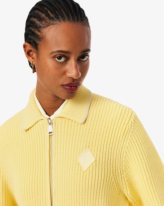 Zipped Cotton Badge Accent Sweater