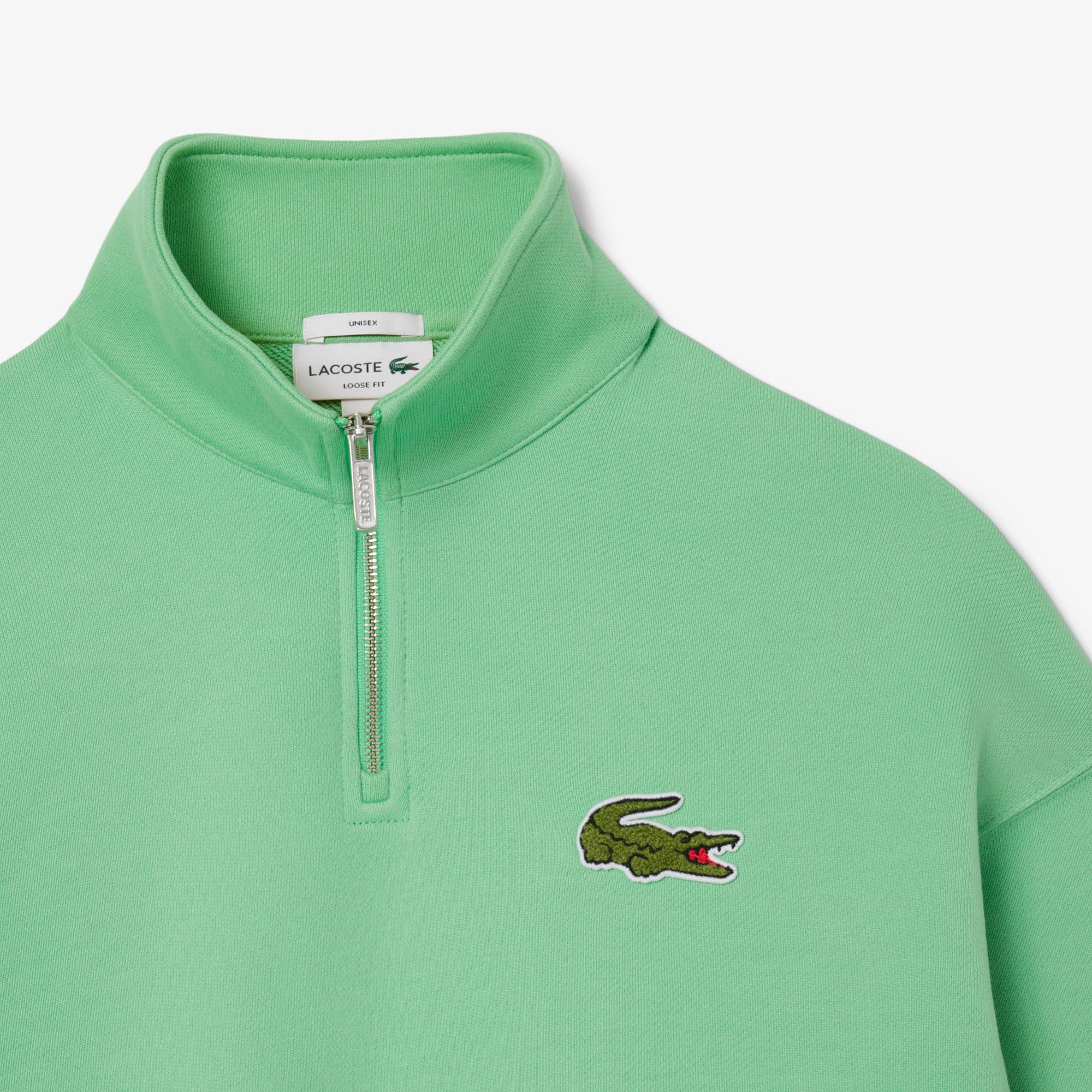 Unisex Loose Fit Badge Accent Half-Zip Sweatshirt - Sweaters