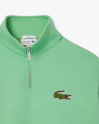 Loose Fit Zip Neck Badge Accent Sweatshirt