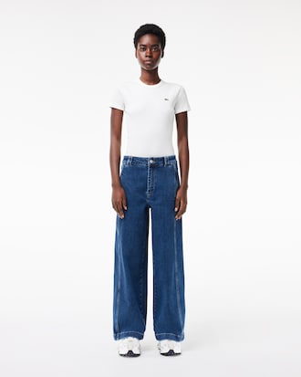 Jeans de mezclilla elásticos con pierna ancha y cintura alta