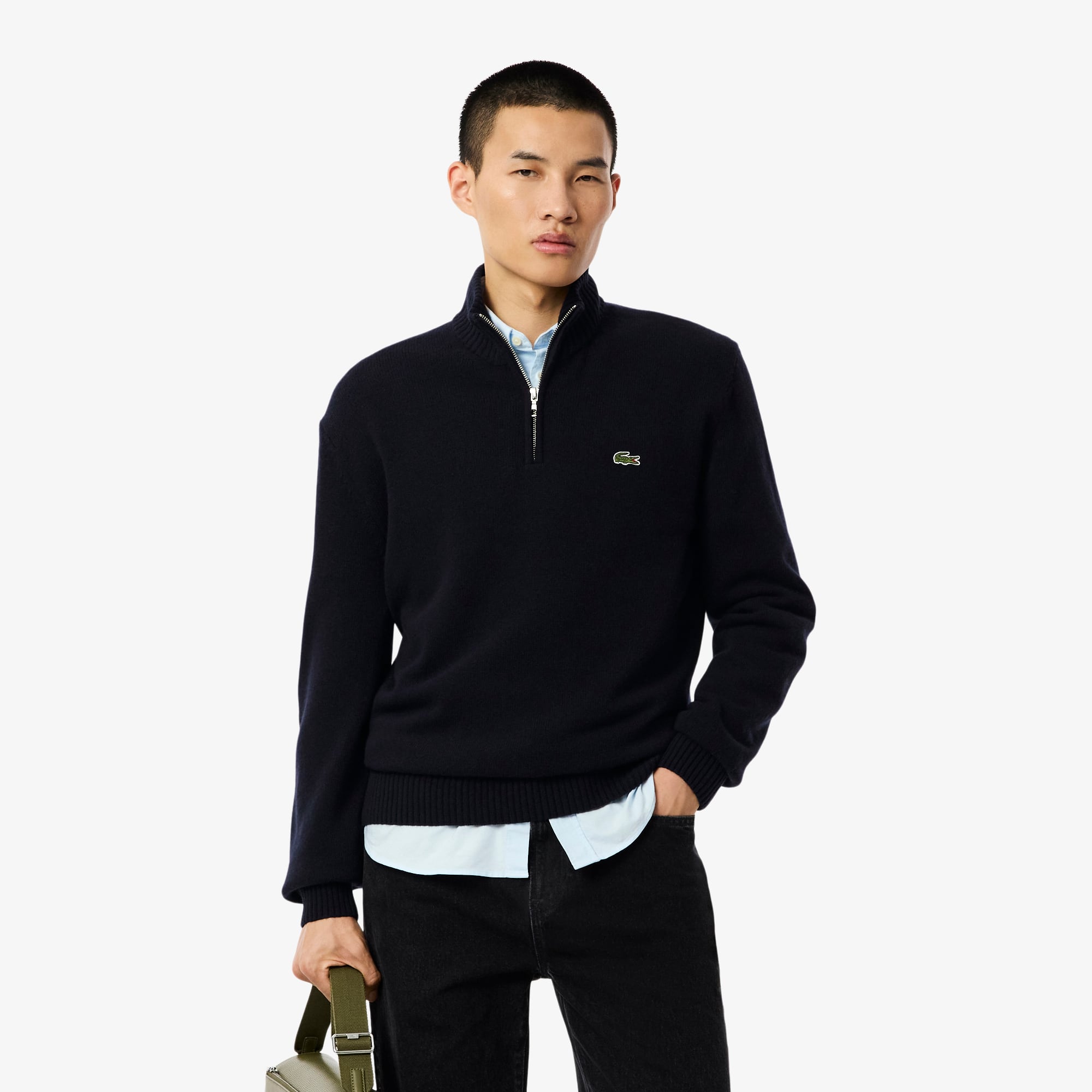 Lacoste Mens Core Essentials Quarter Zip Sweatshirt In Navy In Blue