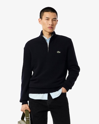 Men's Zip-Up High-Neck Wool Sweater 
