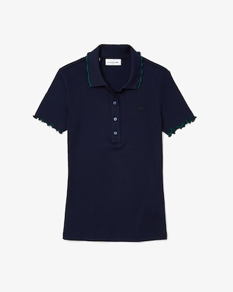 Polo Lacoste para mujer Slim Fit acanalado con detalles de volantes de colores