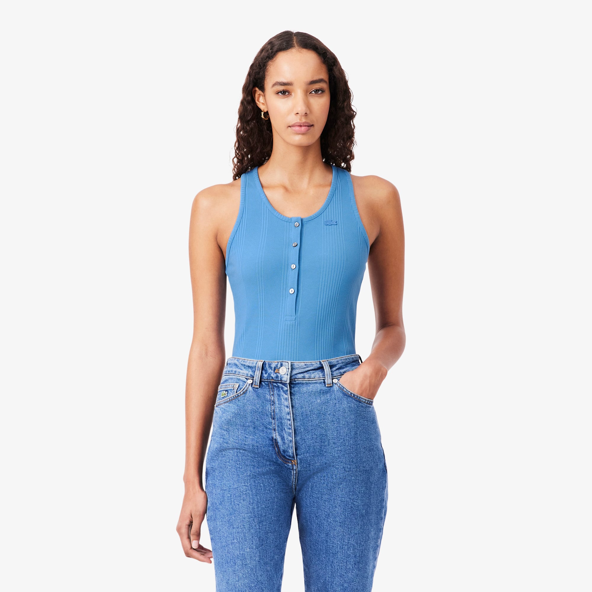 Lacoste Slim Fit Ribbed Cotton Tank Top - Xs (34) In Blue