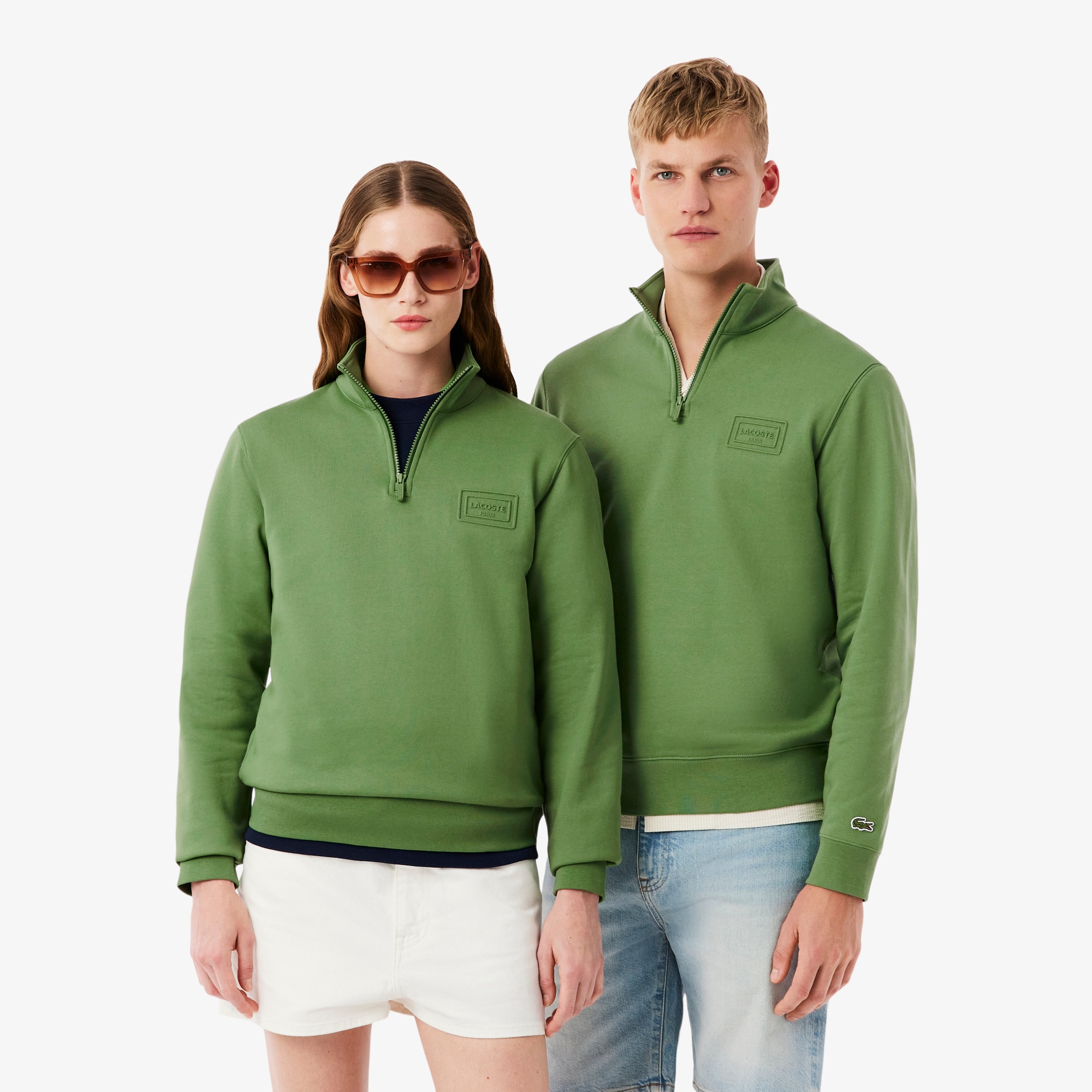 Lacoste High Neck Embossed Zipped Sweatshirt - Xxs In Green