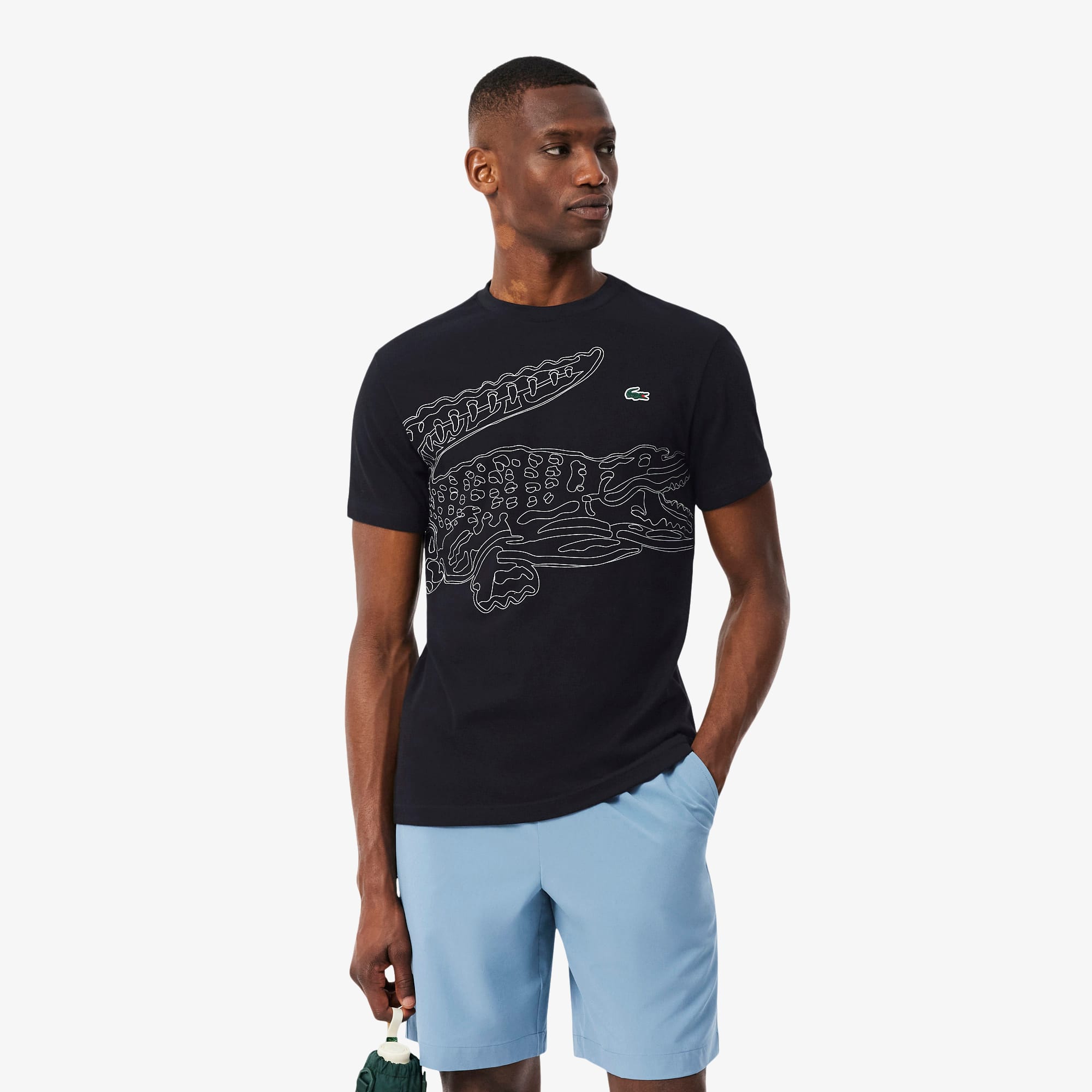 Lacoste Ultra Dry Crocodile Print Sport T-shirt In Black