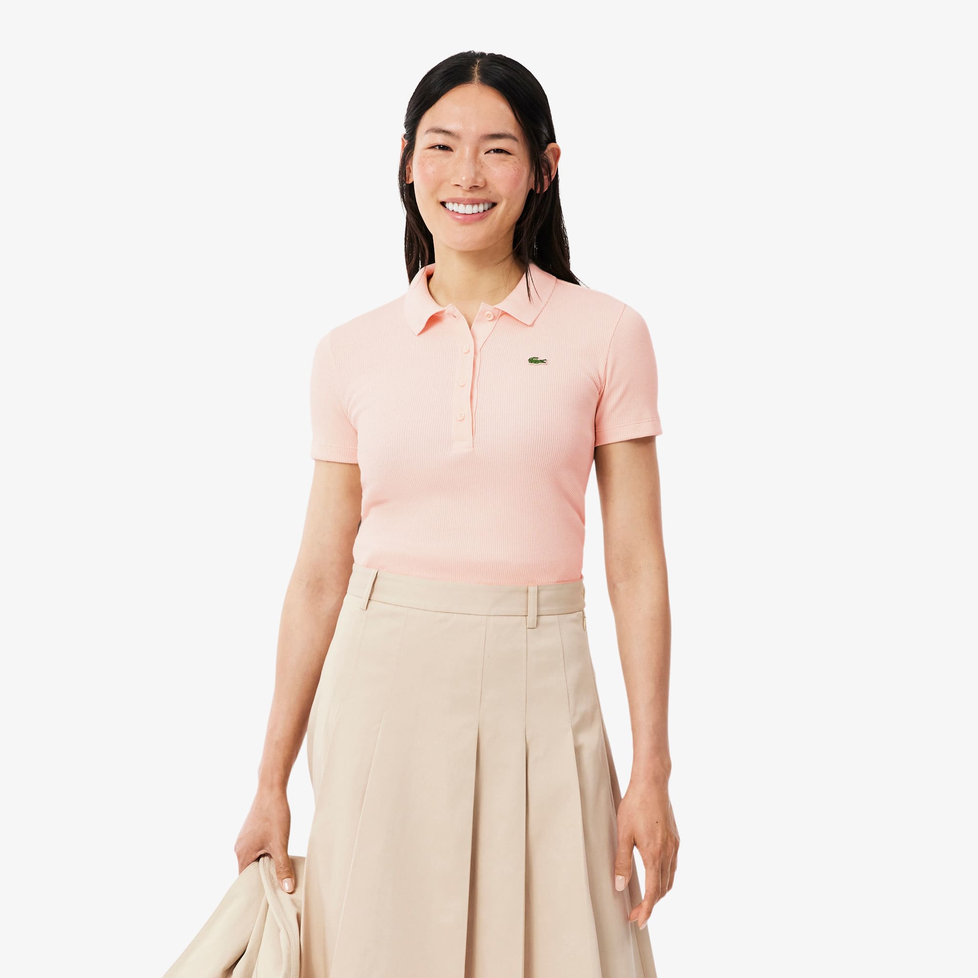 Lacoste Women's Slim Fit L.12.d Ribbed Cotton Polo - Xl (42) In Pink