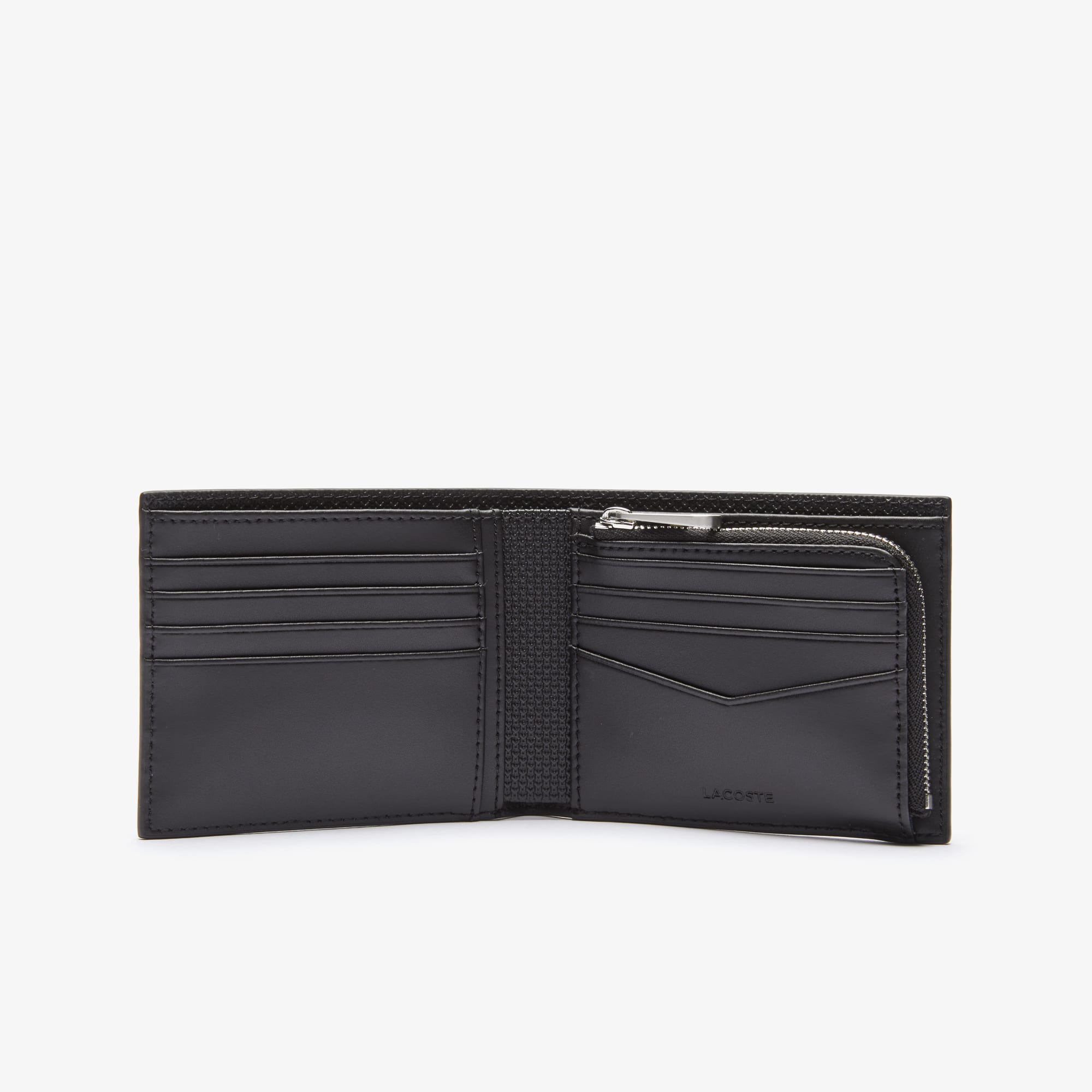 ★LACOSTE★ Men's Shantaco Card Wallet Black NH5026C55G000 Men's Chantaco Piqué Leather Zip Billfold - Wallets & Small