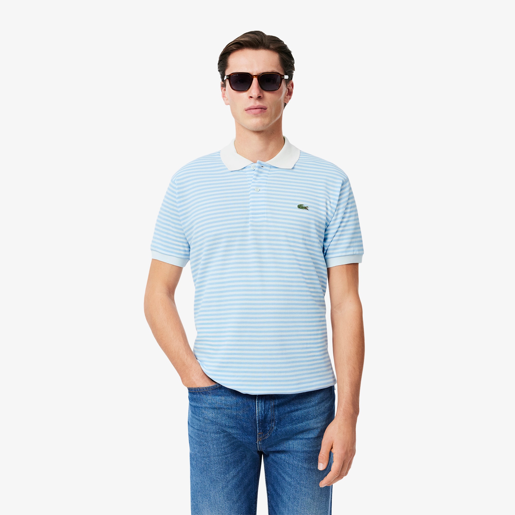 Men's Classic Fit L.12.12 Striped Petit Piqué Polo - Polo Shirts