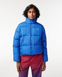 Women's Hooded Monogram Print Puffer Jacket with Puffed Croc