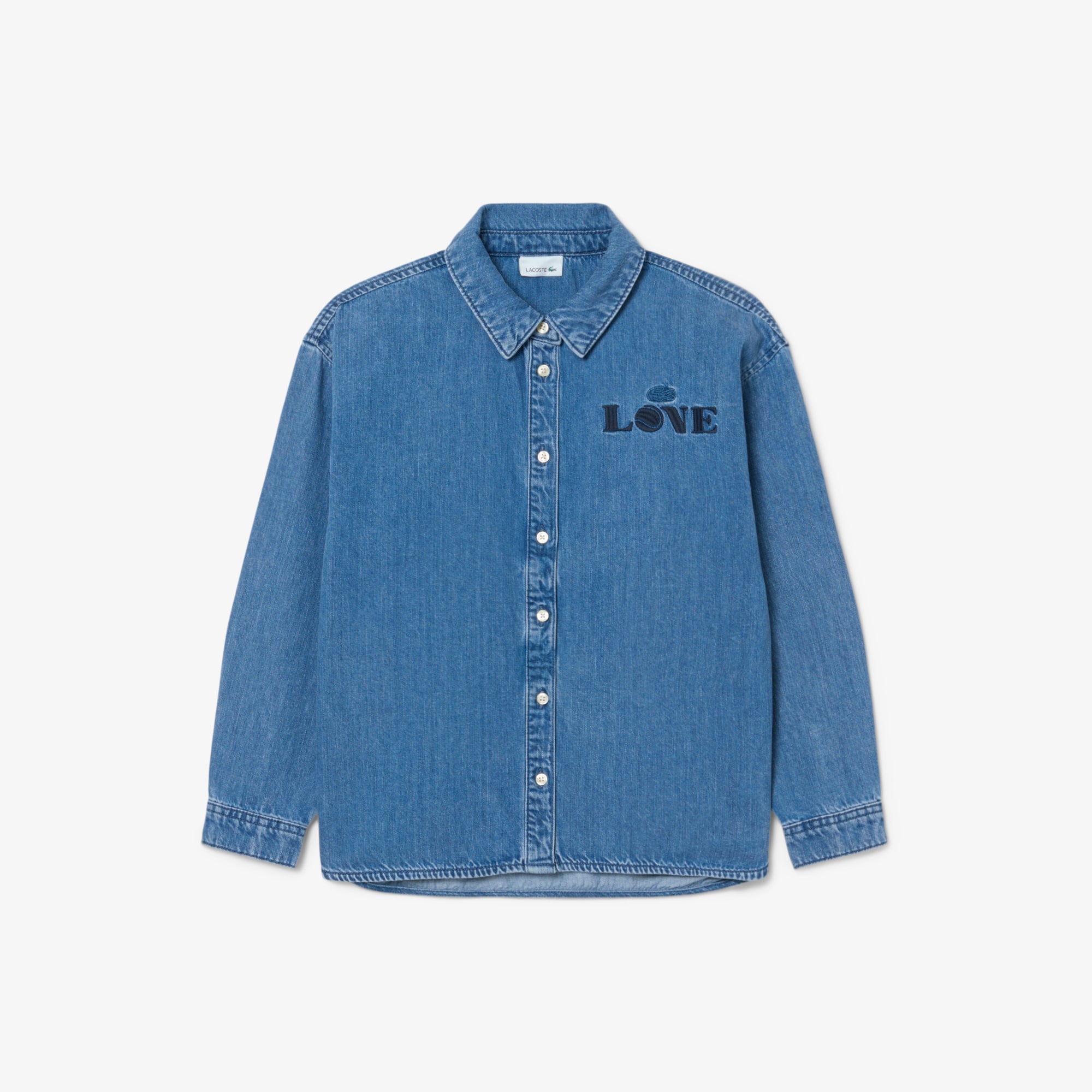 Lacoste Badge Accent Denim Shirt - 10 Years In Blue