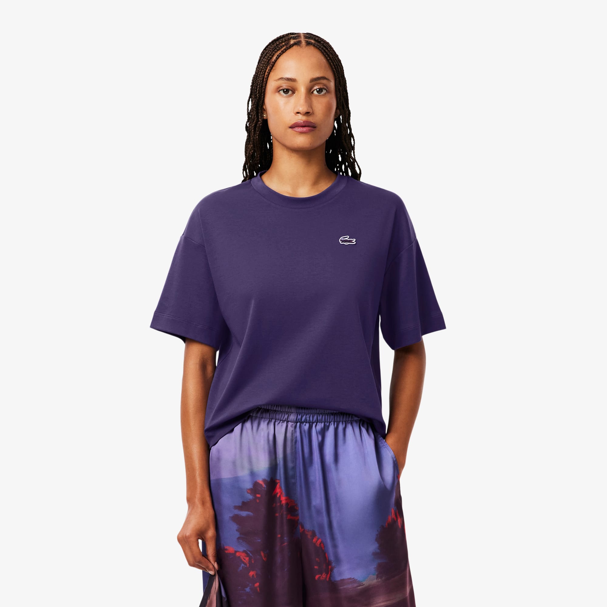Lacoste Women's Relaxed Fit Landscape Crocodile T-shirt - 40 In Purple