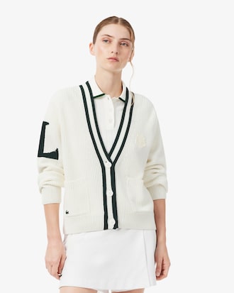 Badge Accent Wool Blend Golf Cardigan