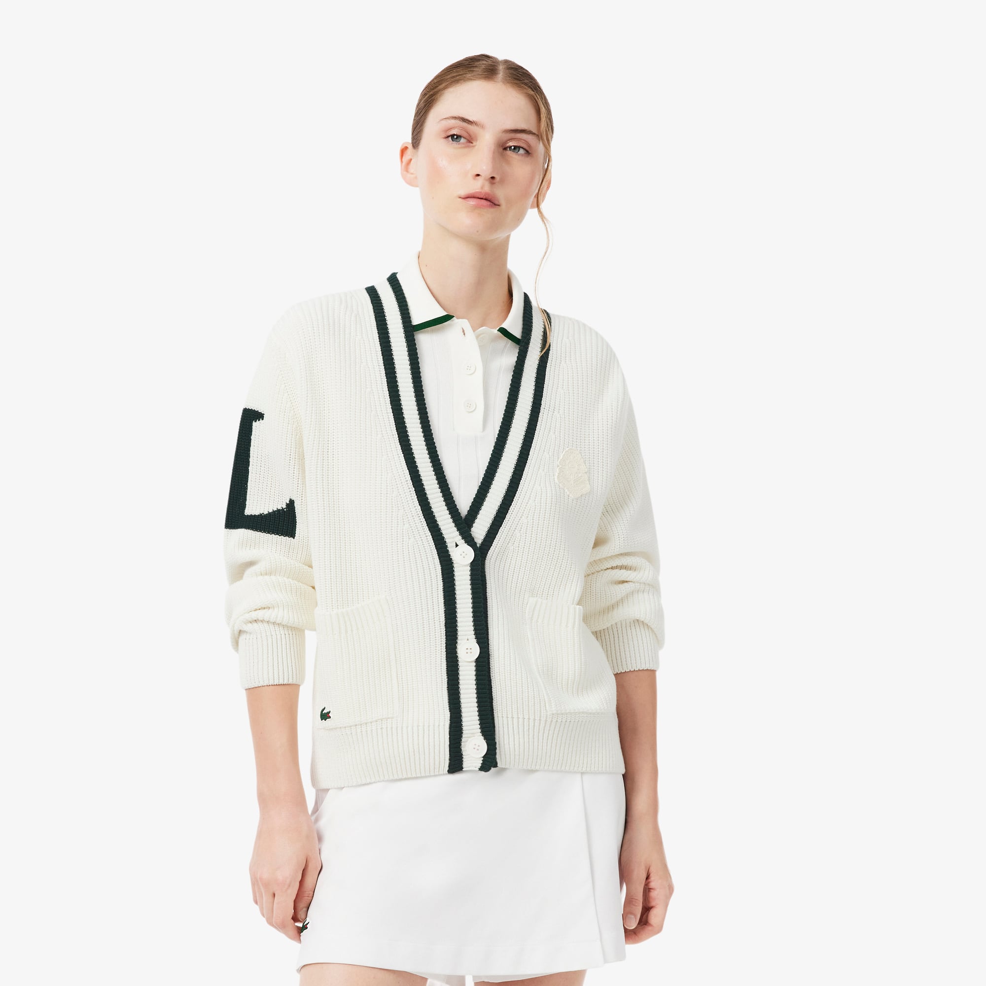 Badge Accent Wool Blend Golf Cardigan