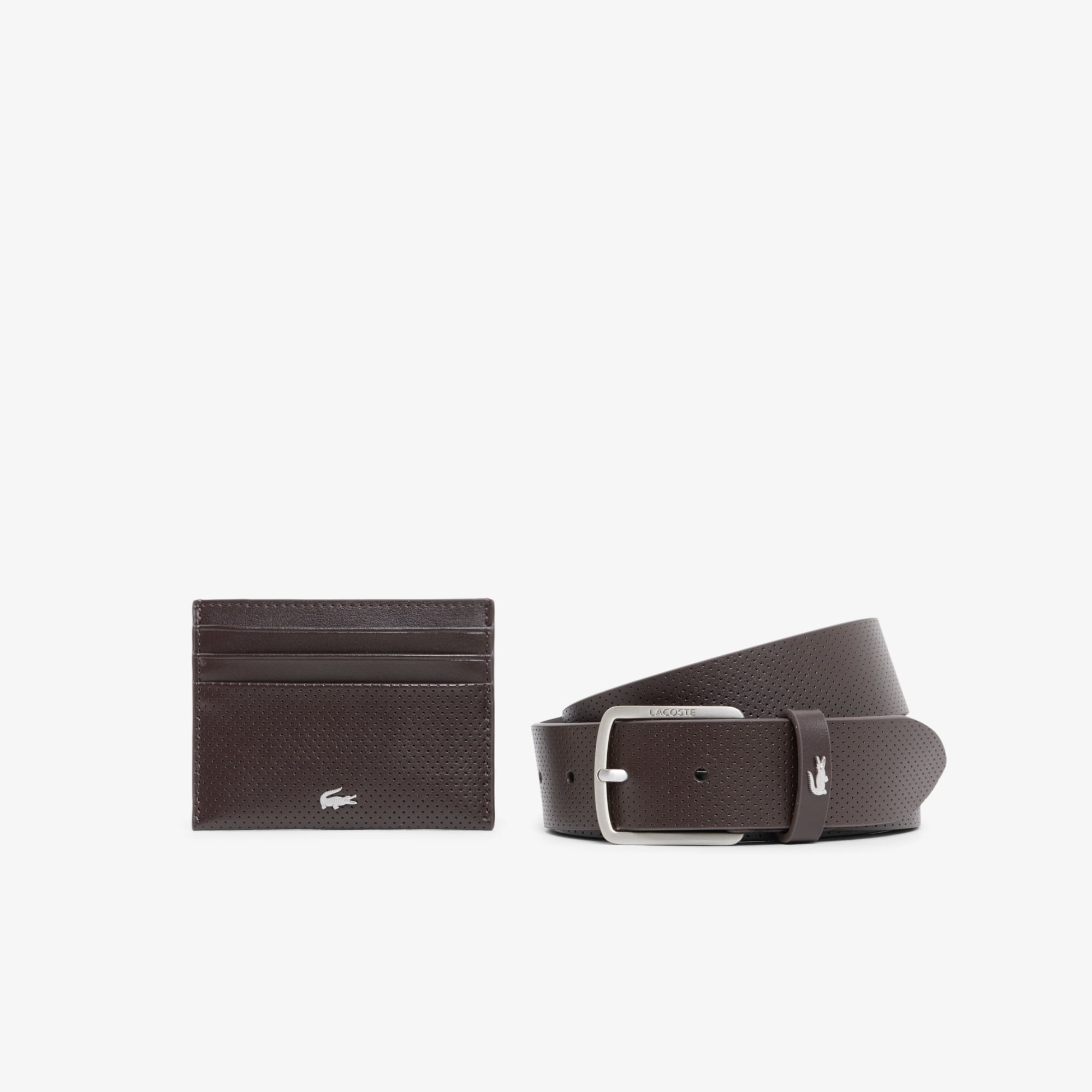 Lacoste Leather Belt & Card Holder Gift Set - 41 In In Burgundy