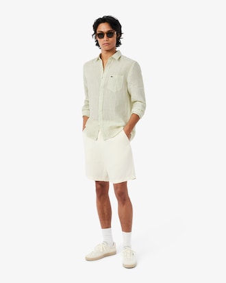 Camisa Para Hombre Regular Fit De Lino A Rayas