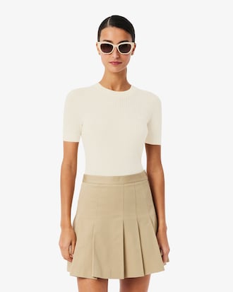 Women's Short Sleeve Merino Wool Rib Knit Sweater