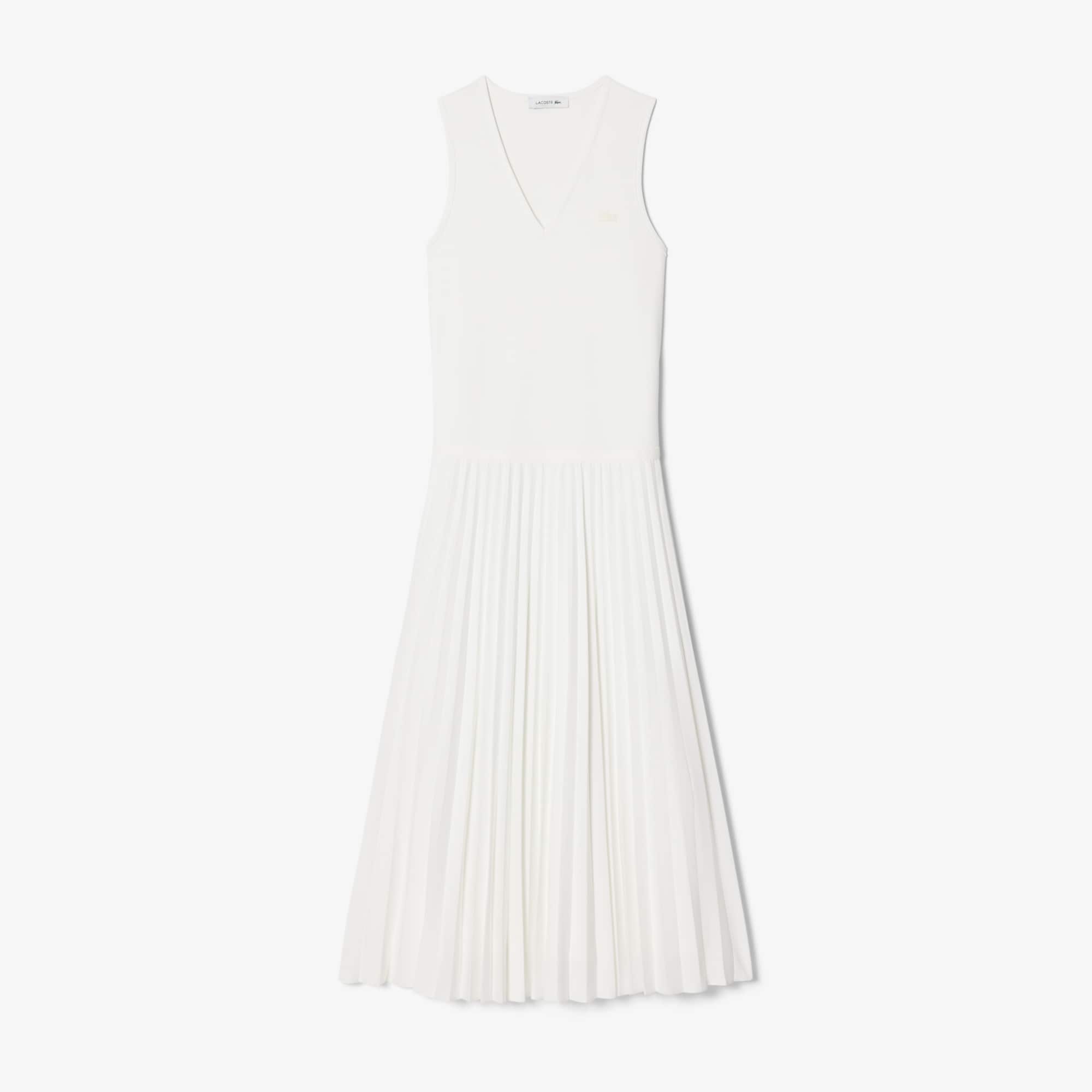 Lacoste Long Sleeveless Pleated Dress - 44 In White
