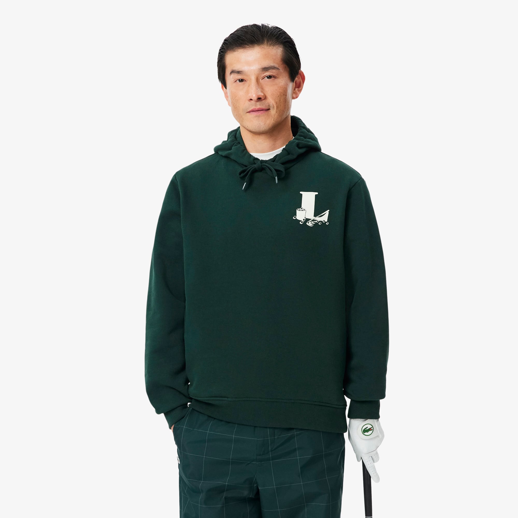 Lacoste Sudadera con Gorro de Golf con Gráfico Estampado Verde