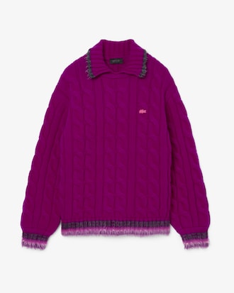 Runway Wool Polo Collar Cable Knit Sweater