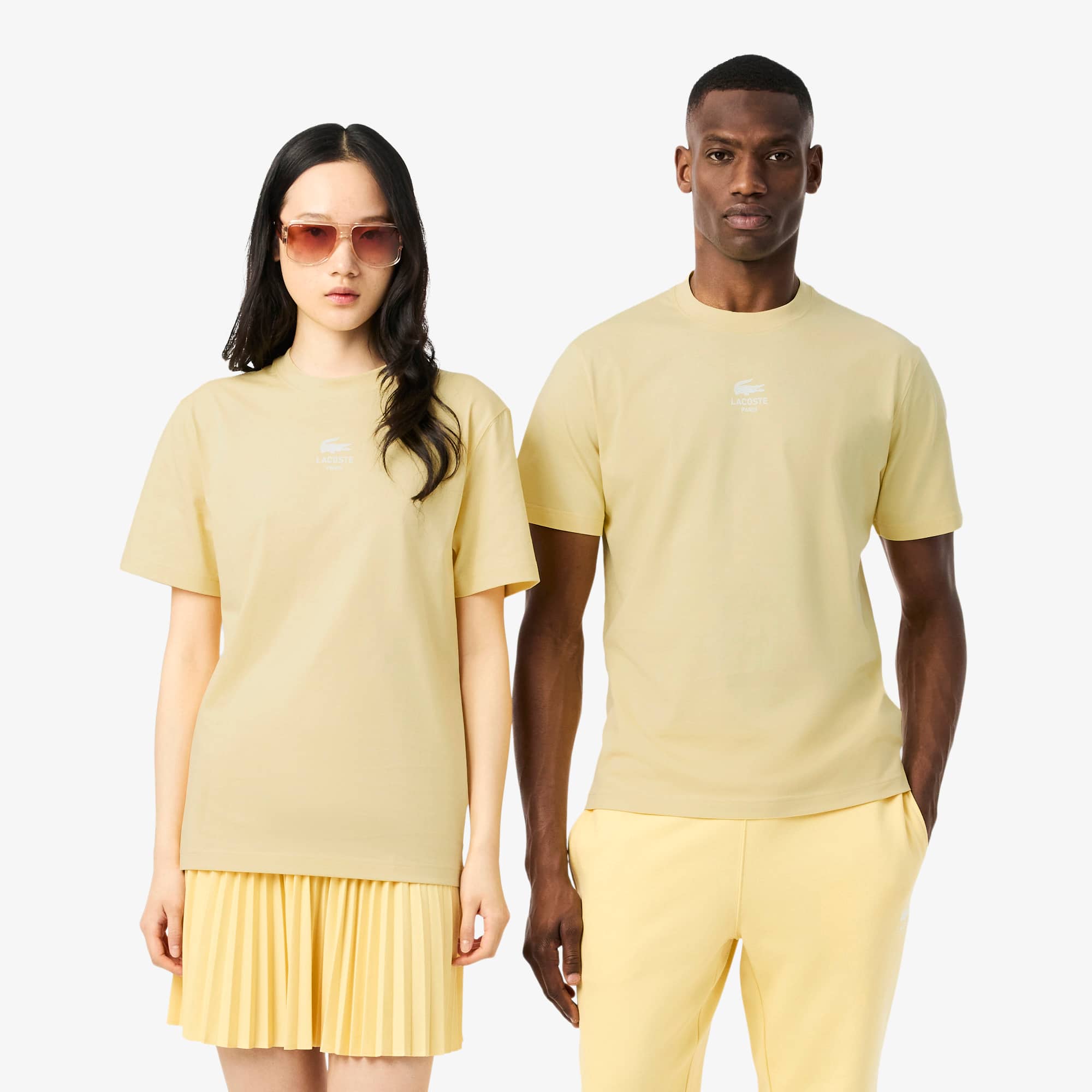 Lacoste Unisex Signature Print Cotton T-shirt In Yellow